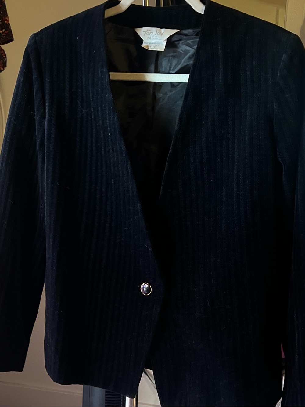 Vintage Tan Jay Black Velvet Striped Blazer Jacket Made in USA